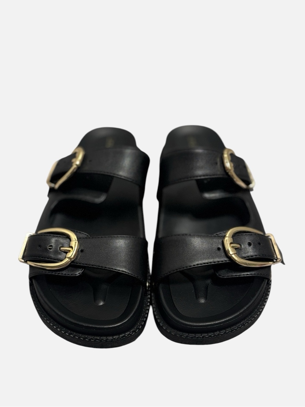 Indigo Rd. Women’s Black Gold Double-Buckle Chunky Slide Sandals Size 6 - Picture 2 of 14